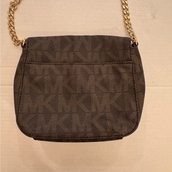 MICHAEL KORS Monogram Fulton Brown Signature Flap Chain Leather Crossbody Bag - Picture 2 of 9